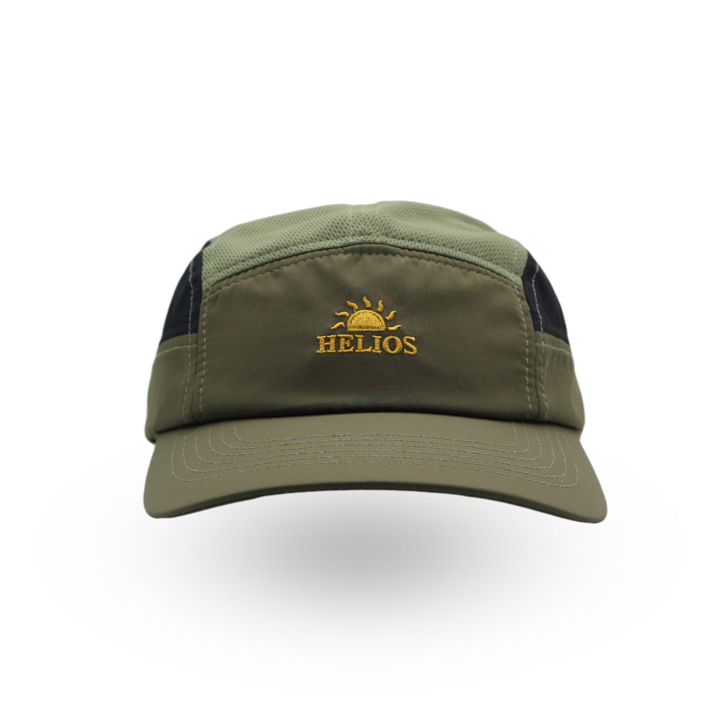 Helios Ultralight 7 Panel Firm Brim Running Cap - Olive Charcoal