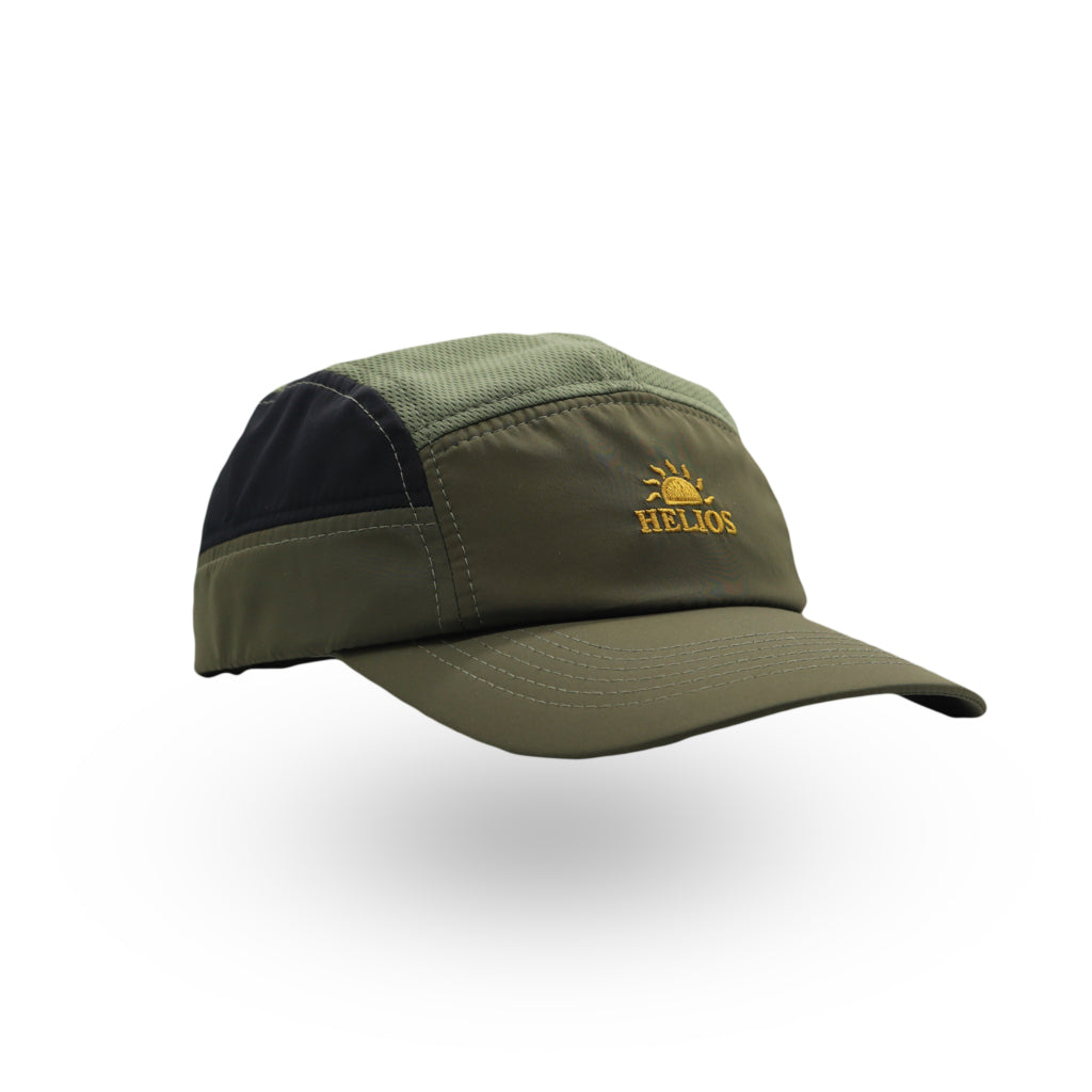 Helios Ultralight 7 Panel Firm Brim Running Cap - Olive Charcoal